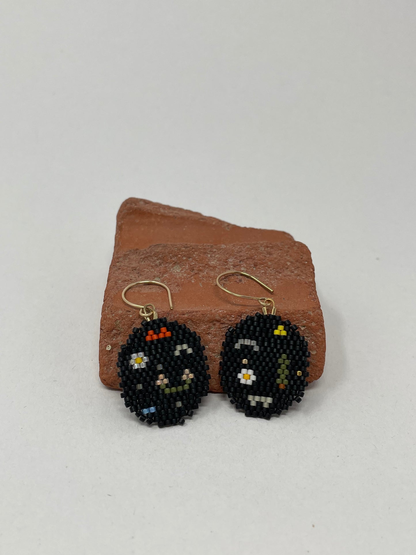 Black Beaded Round Earrings