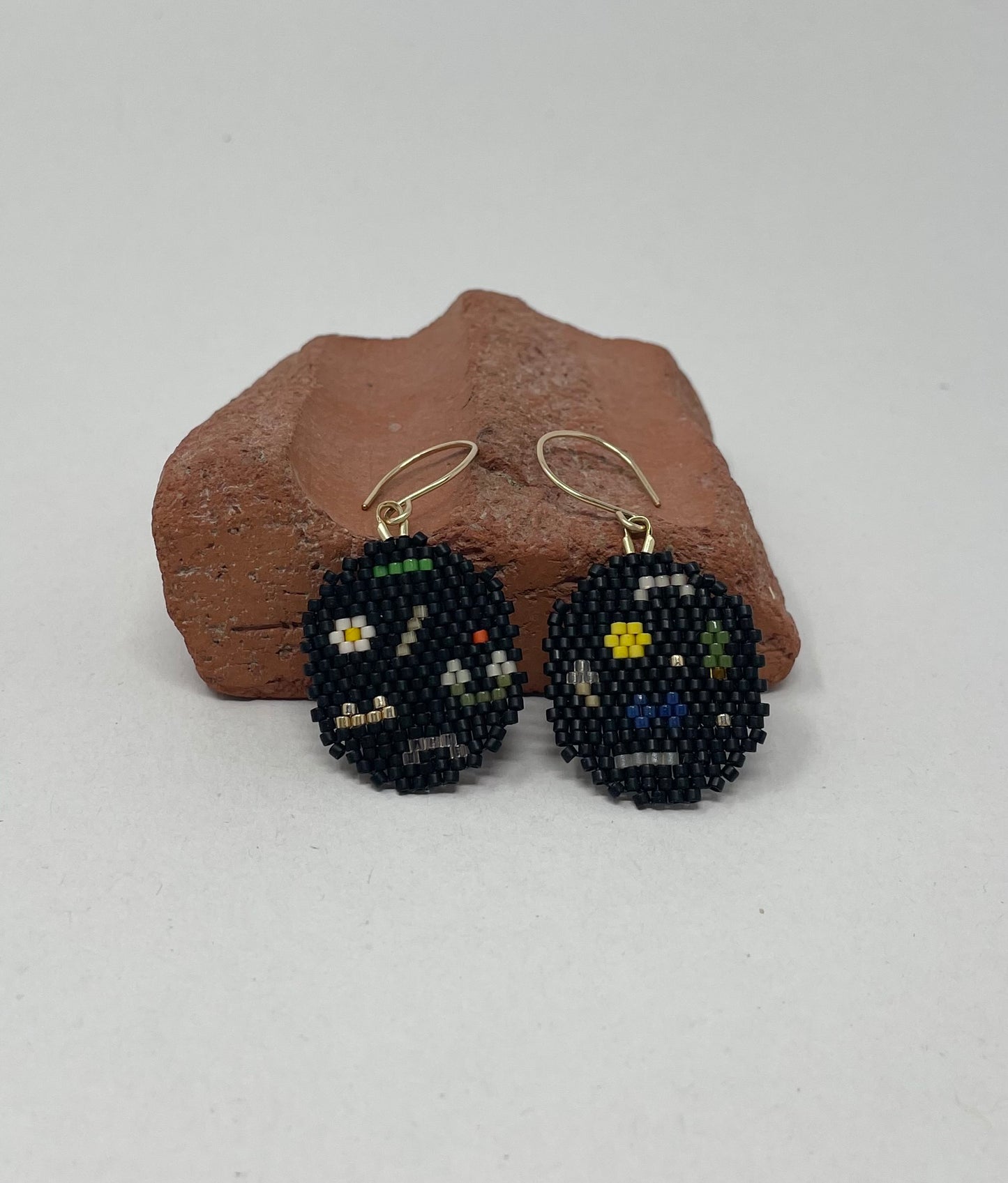 Black Beaded Round Earrings