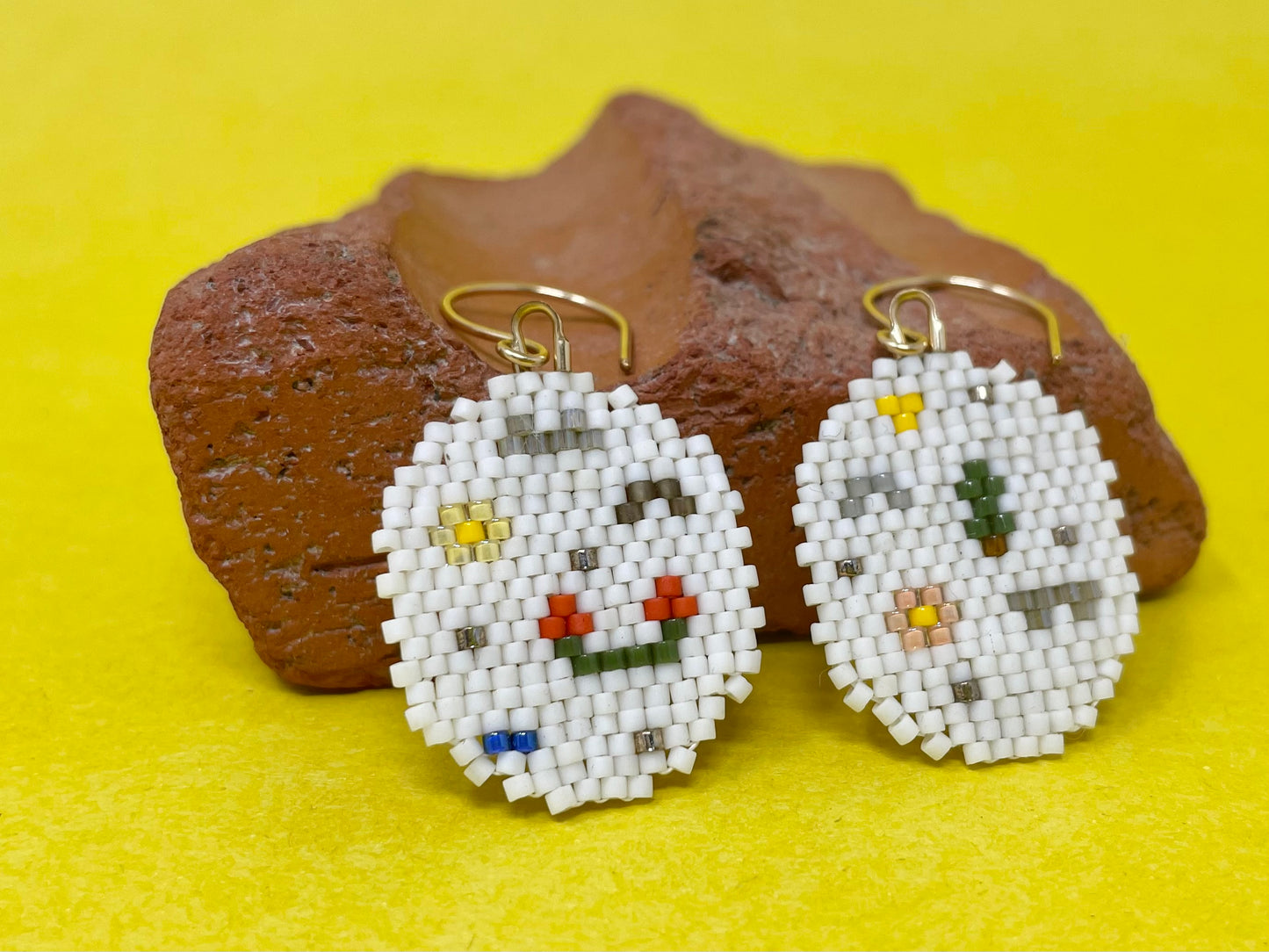 White Beaded Round Earrings