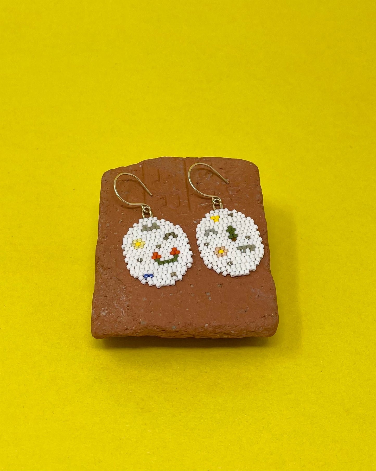 White Beaded Round Earrings