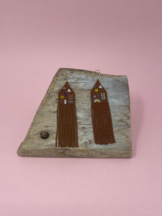 Beaded Brown Fringe Danglers