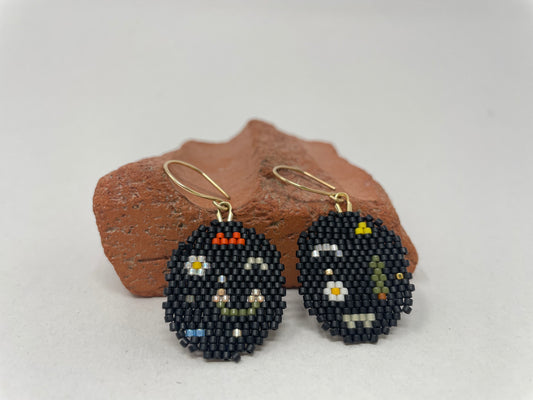 Black Beaded Round Earrings