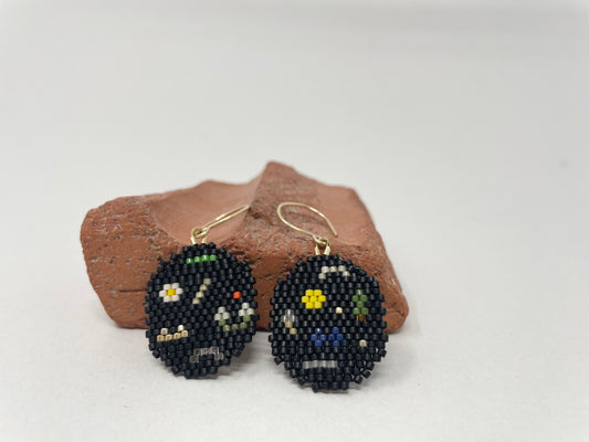 Black Beaded Round Earrings