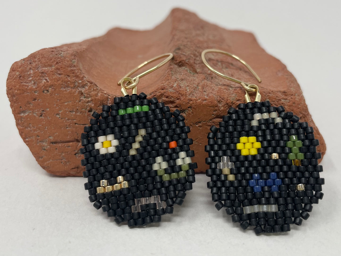 Black Beaded Round Earrings