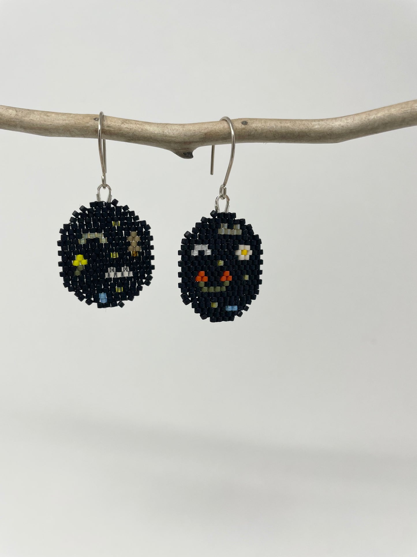 Black Beaded Round Earrings