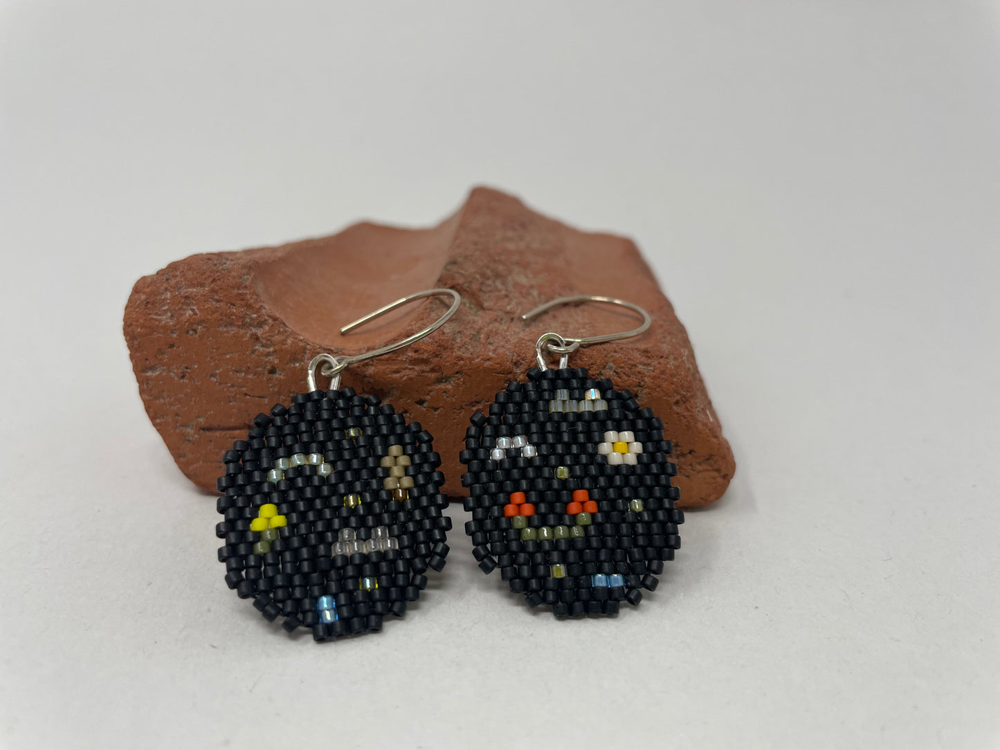 Black Beaded Round Earrings