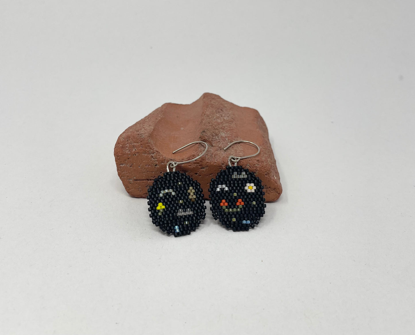 Black Beaded Round Earrings