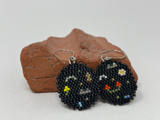 Black Beaded Round Earrings