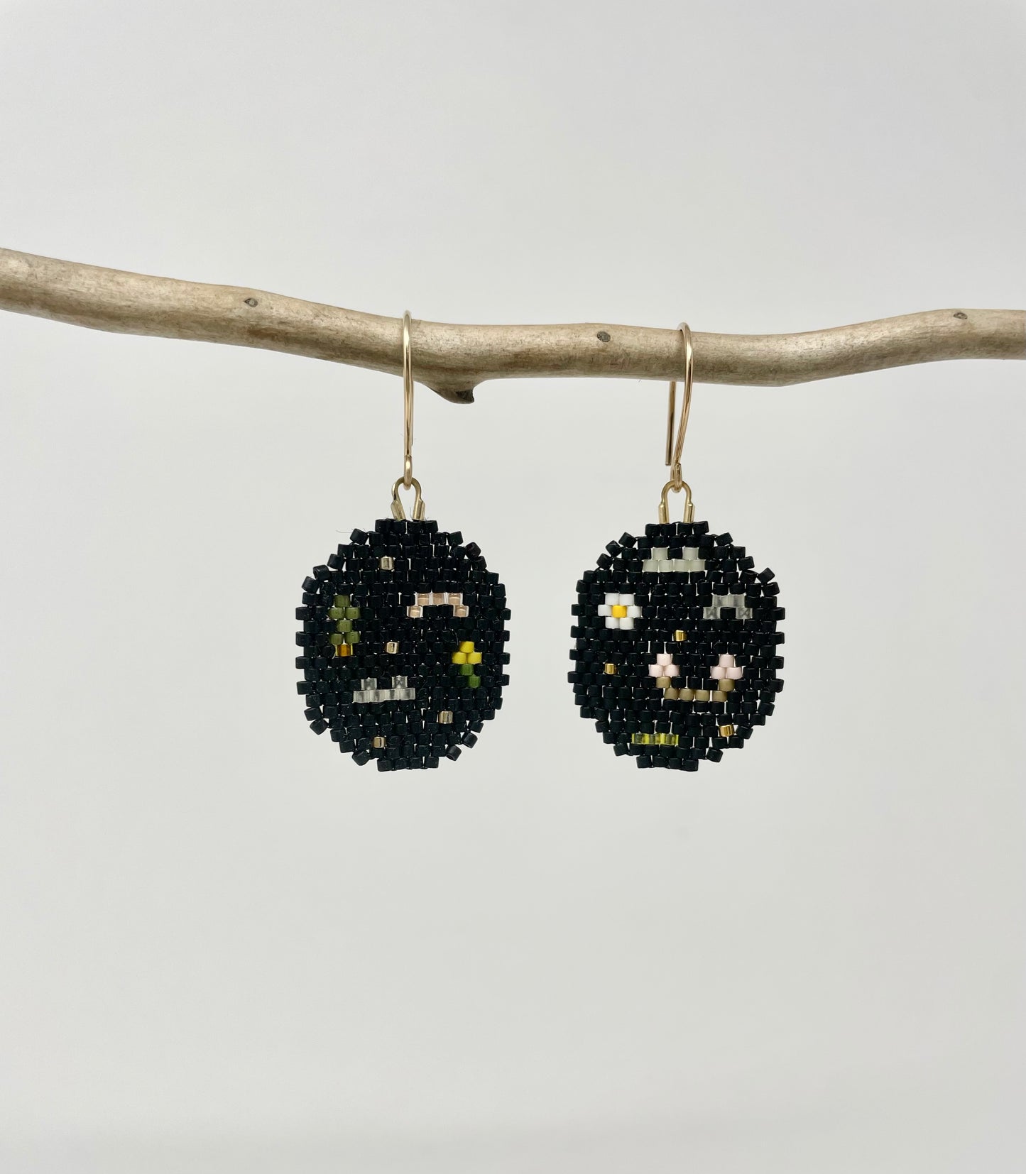 Black Beaded Round Earrings