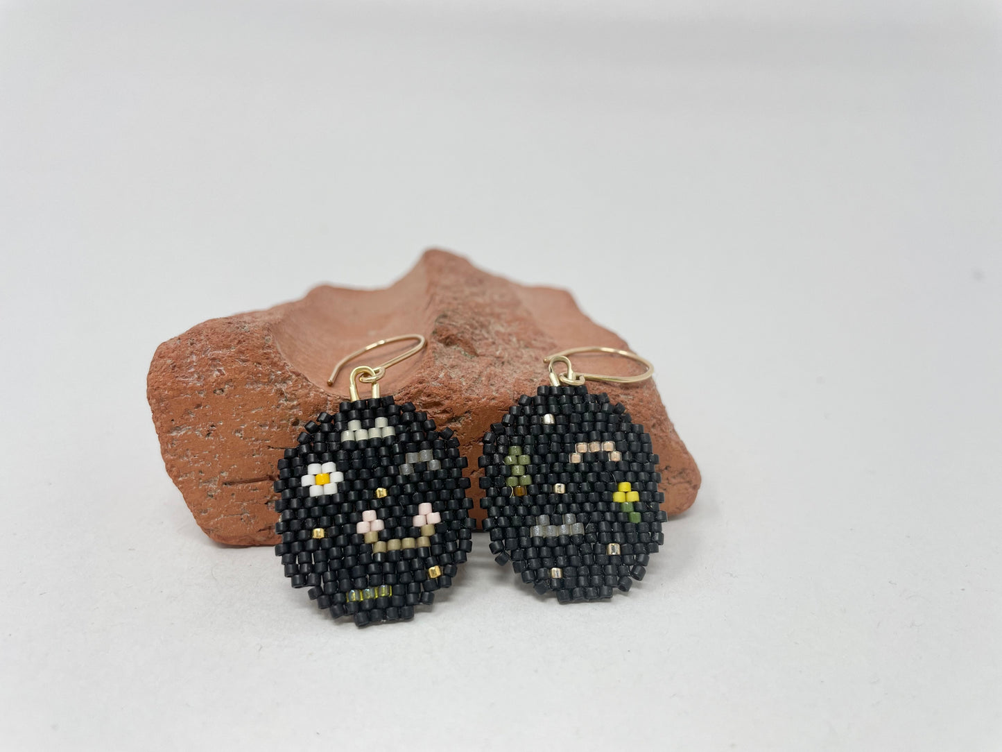 Black Beaded Round Earrings