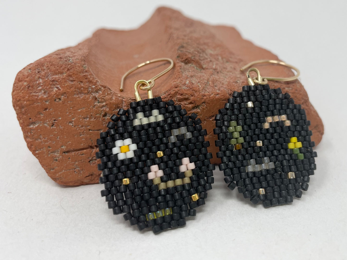 Black Beaded Round Earrings