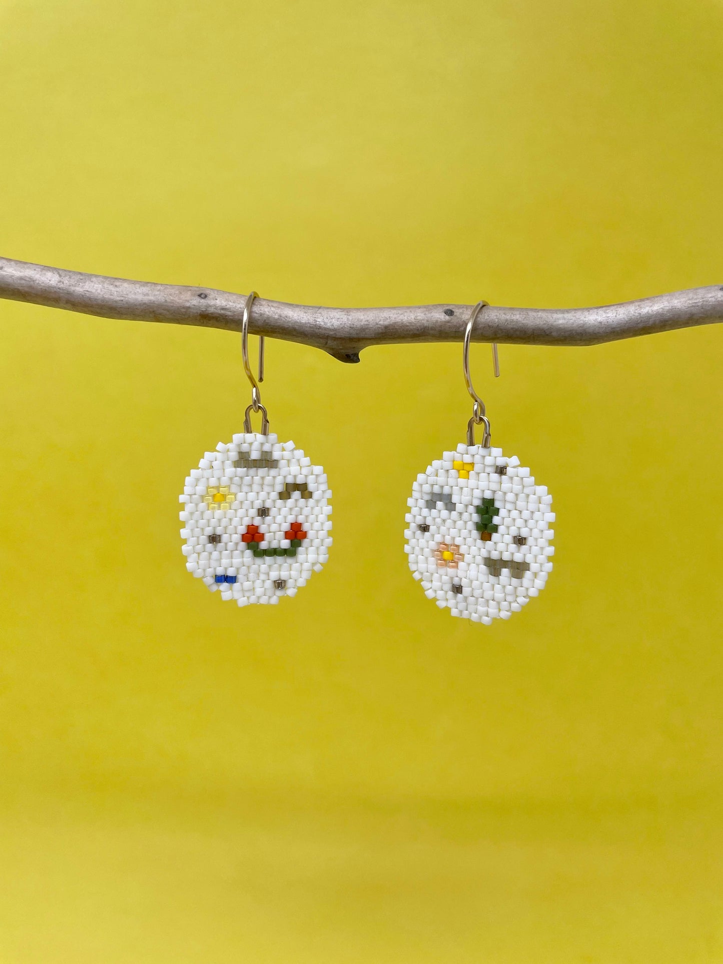 White Beaded Round Earrings