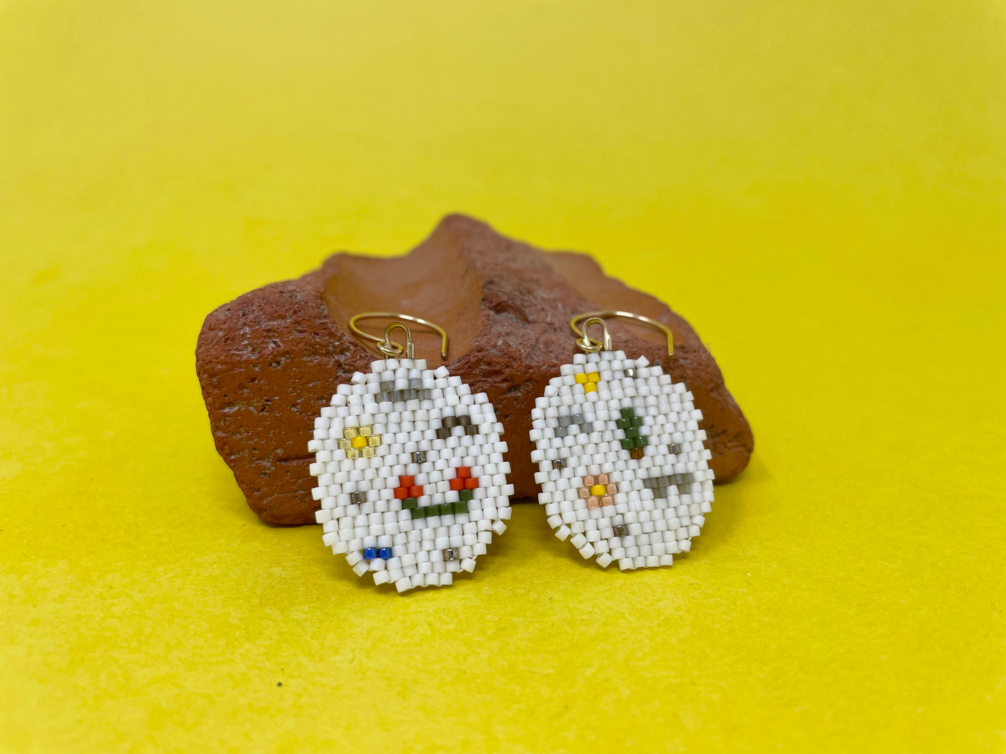 White Beaded Round Earrings