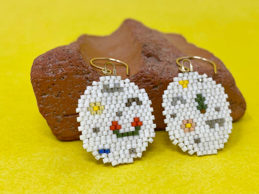 White Beaded Round Earrings